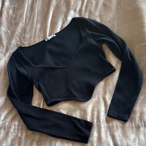 Zara Black Ribbed Long Sleeve Crop Top